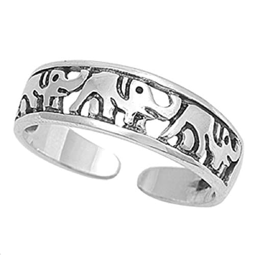 Adjustable Size Toe Ring Solid 925 Sterling Silver Elephant Design Toe Ring (5mm)