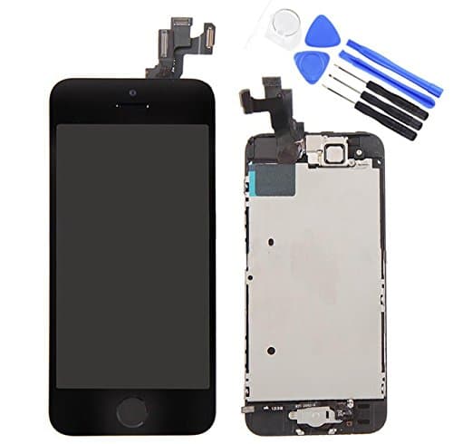 Full Digitizer Assembly for iPhone 5S LCD Display Screen Replacement with Home Button + Front Camera + Proximity Sensor + Ear Speaker + Repair Tools, not for iPhone 5 or 5C (Black)