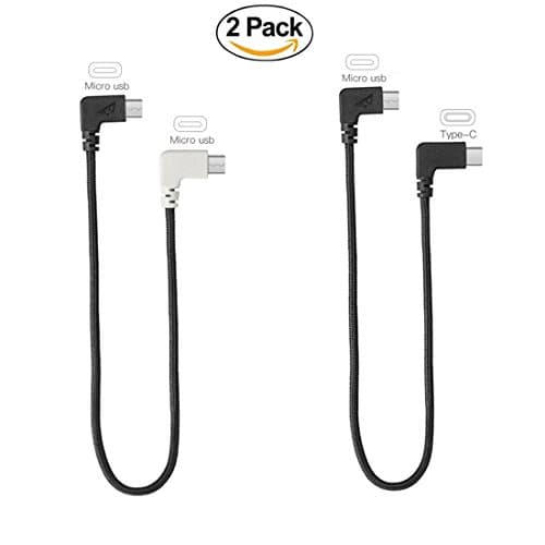 Micro USB to Micro USB Cable/ Type-C to Micro USB Cable, YooTek 90 Degree Nylon Braided Connector Cable for Dji Mavic Pro / Dji Spark (Micro USB + Type-C)