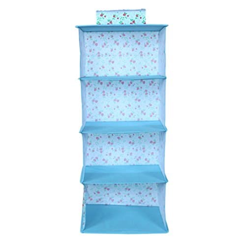 Cinhent Bag Flodable Convenient Multifunction Multi-layer 4 Pockets Hanging Clothes Storage Bag Room Cotton Lightweight Closet,31×31×74 CM (Blue)