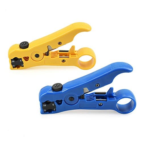 Le Fu Li Automatic Cable Wire Stripper Electric Stripping Tools for UTP/STP RG59 RG6 RG7 RG11 Multi-functional Cutter Striper Blue and yellow