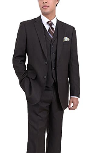 Arthur Black Classic Fit Solid Olive Brown Two Button Three Piece Wool Suit