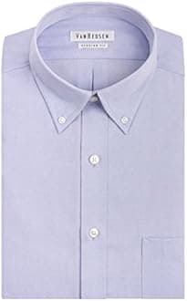 Van Heusen Men's Pinpoint Regular Fit Solid Button Down Collar Dress Shirt
