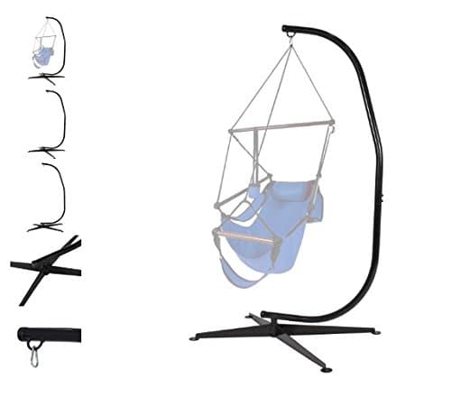Quality Hammock Stand - Hammock C Stand - Solid Steel Construction - For Hammock Air Porch Swing Chair - Indoor Outdoor Garden use - Hanging Chair Swing Patio - Durable &amp; Rust Resistant