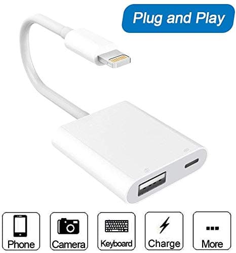 USB Camera Adapter for Phone/Pad,Camera Reader,USB 3.0 Female OTG Adapter Cable With Charging for Interface, support OS 9.3 or later [NO APP NEEDED]Power Supply Needed (White)