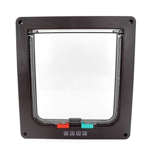 XuSha 4 Ways Locking Cat Flap Door Pet Door Kit for Cats Puppy Small Dogs Pet Safe High Performance ABS (Large, Brown)