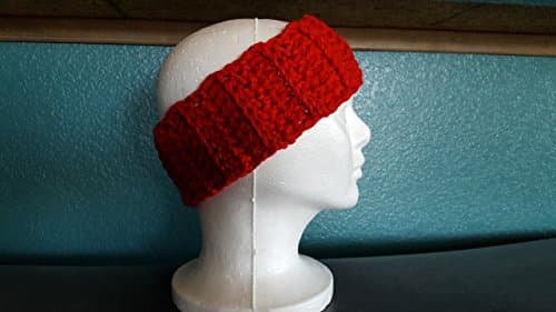 crocheted red earmuff headband