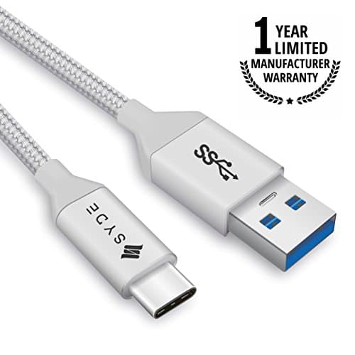 USB Type C Cable, SYDE (5FT) USB 3.0 to USB C Cable Durable Charger Nylon Braided Cord for Samsung Galaxy Note 8 S8 plus, Google Pixel 2 XL, Moto Z Z2, LG V30 G5 G6 V20 Nintendo Switch More(Silver)
