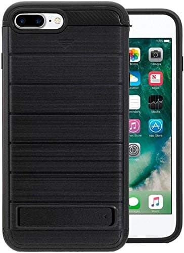 Globus Geschaft iPhone 7 Plus/iPhone 8 Plus Case, Dual Layer Shock Absorption Tough Protective Slim Fit [Card Slot Holder] Kickstand Wallet Case Hard Cover Skin for iPhone 7 Plus/8 Plus 5.5inch (Black)