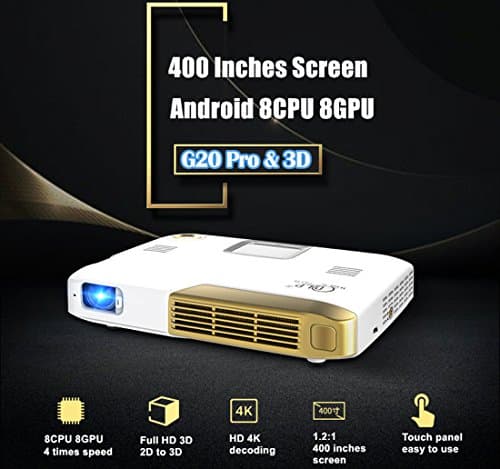 Portable Battery Projector,Deeirao Android4.4 Octa Core CPU GPU 3D DLP Home Theater Projector Support UHD 4K HDMI USB S/PDIF G20Pro