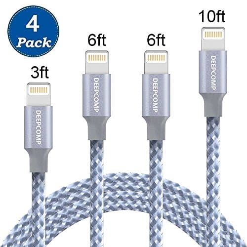 Deepcomp Lightning Cable iPhone Charger 4Pack 3FT 6FT 6FT 10FT Nylon Braided 8 Pin Lightning to USB Charger for iPhone X iPhone 8 8 Plus 7 7 Plus 6s 6s Plus 6 6 Plus iPad iPod Nano