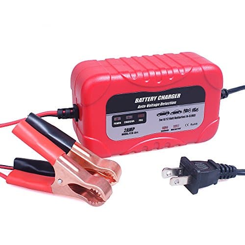Aoprofree Automatic Battery Charger Maintainer, 12V 2Amp Smart Microprocessor Controlled Battery Charger for Car Motorcycle Lawn Mower Marine Scooter Lead Acid Battery