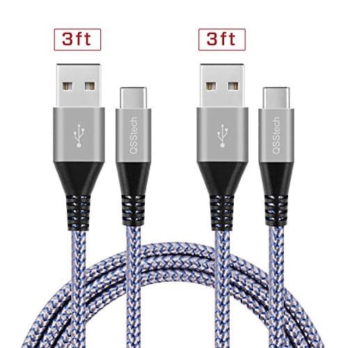 USB Type C Cable, QSStech USB C to USB 3.0 Cable 2PCS 3.3ft/1m Nylon Braided Cord USB Type A to C Fast Charger for Samsung Galaxy S8+,Macbook,Huawei,LG G6 V20 G5,Google Pixe (Gray+Blue)