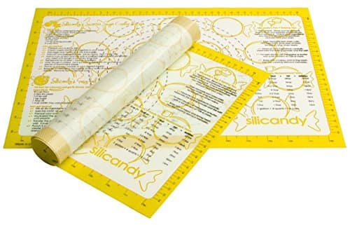 NonStick Silicone Baking Mats - 2 pc Set - Silicandy Rectangular Mats with Fiberglass are Great for Cooking with Kids – Kitchen Tool Includes Measurements, Recipes &amp; More Printed Directly on Mat! [Orange]