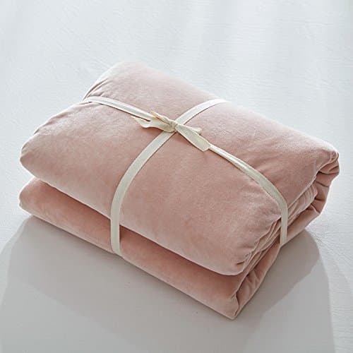 Super Soft Double Single 4 Bedding Collection Including 1 Flat Sheet,1 Duvet Cover and 2 Pillow Cases, Thickening Coral Velvet Bed Cover 4 Piece Set,Pale Pink,Queen