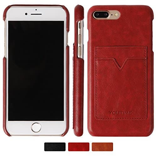 iPhone 7 Plus Case/ iPhone 8 Plus Case, YOUTIME Soft Leather Case with 2 Card Slots for ID/bank cards, Ultra Slim Genuine Leather Case Back Cover as accessory [Screen Protector Included]