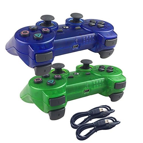 Deloke Wireless Bluetooth Controller For PS3 Double Shock - Bundled with USB charge cord (Clear Blue and Clear Green)