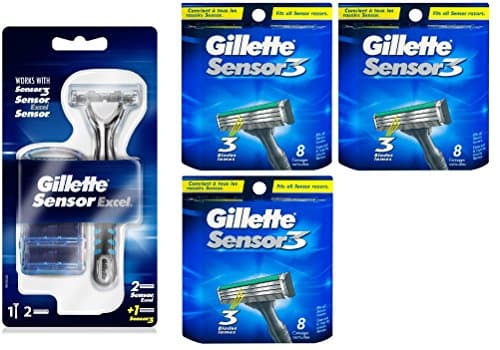 Gillette Sensor Excel Razor w/ 2 Sensor Excel Cartridges &amp; 1 Sensor3 Cartridge + Sensor3 8 Ct. Refill Blades w/ FREE Loving Care Packette (3 Pack)
