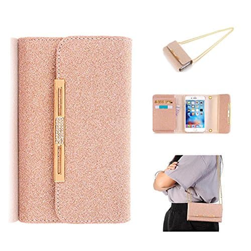 iPhone 8 Plus Case Wallet iPhone 7 Plus Case Wallet Bling Glitter PU 7 Card Slots Wallet Case Handbag with Detachable Magnetic Back Case &amp; Metal Chain for iPhone 8 Plus / iPhone 7 Plus - Pink