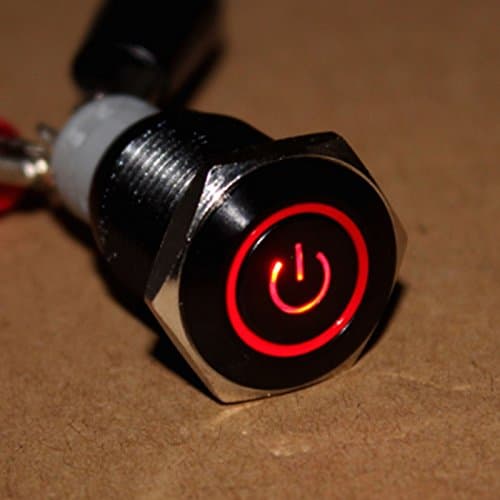 GVDOR 16mm 12V Latching Pushbutton Switch Metal LED Latching Push Button Power Toggle Switch Waterproof (Red)