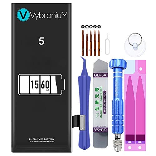 VybraniuM Internal Battery Replacement Kit Tools + Adhesive Compatible with iPhone 5 - New Zero Cycles Li-ion 2019