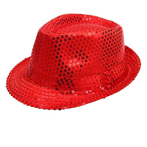 Funkeet Sequin Fedora Hat Solid Color Cap Jazz Dance Hats Glitter Party Costume for Kids & Adult