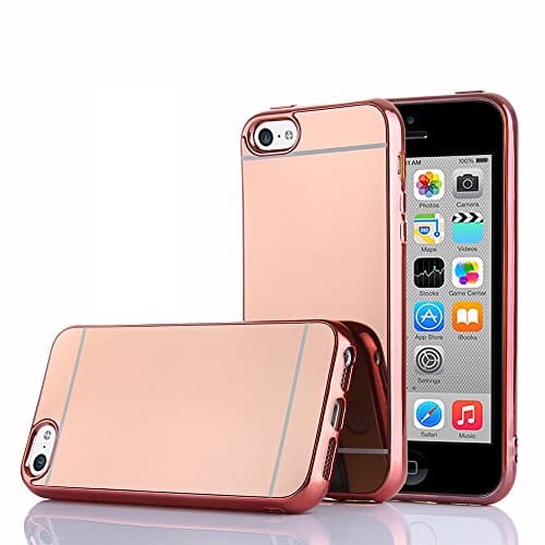 TabPow iPhone 5C Case, Improved Mirror Reflection, Scratch-Resistant Bling Luxury Slim TPU PC Case Cover For iPhone 5C - Rose Gold