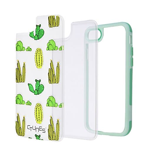 Apple iPhone 8/7 Case,CTUNES Ultra Thin Interchangeable 2 in 1 Bumper Case Soft TPU Bumper Hard PC Back Plate Shock Resistant Protection Bumper Case for iPhone 8/7-Green Frame04 Cactus