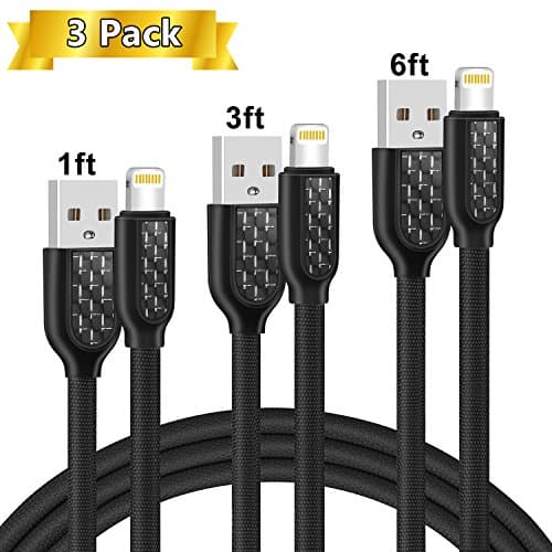 Iphone Wire, Lightning Cable, dikesitu 3Pack [1Ft 3Ft 6Ft] Iphone Charging Cable Sync Data Transmission Cloth Braided Line For Iphone X 8 7 6 6s plus 5 And Most Ipad (Black)