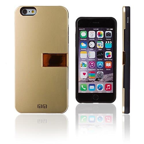 Lilware Armor Hard Plastic Case for Apple iPhone 6 Plus and 6S Plus. Glossy Dual Layer Protective Cover With Kickstand and Credit/Business Card Secret Slot. Golden Color