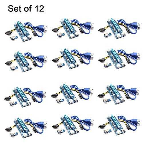 PCI-E Riser Cable, IGRACE 60cm USB 3.0 Extension PCIE Riser Adapter VER 006C PCI-E Riser 6 Pin 16x to 1x Powered Riser AdapterCable for Bitcoin\Litecoin\ETH coin 12 Pack