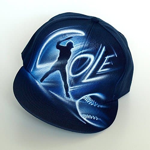 Hand painted Baseball player Snapback hat, cap, with name, initials, airbrushed, flat billed, full cap, new era, black, navy, adults and toddler size, for baseball team, boys and girls, Cole