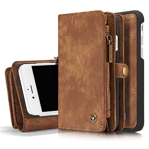 Wallet Case for iPhone 8 Plus & iPhone 7 Plus (5.5 inches), Women Wallet with Flip Card Slots, Stand Holder, Folio Zipper, and Detachable Magnetic Protective Phone Cover, Brown PU Leather - Tobskby