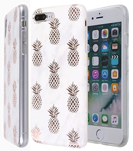 iPhone 7 Plus Case,iPhone 8 Plus Case, Rose Gold Chrome Plated Marble Clear Bumper TPU Soft Case Rubber Silicone Skin Cover for iPhone 7 Plus (2016) / iPhone 8 Plus (2017) (Pineapple)