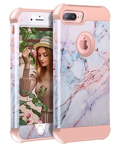 iPhone 8 Plus/7 Plus/6S Plus/6 Plus Marble Case, KAMII Tri-Layer Soft Flexible Silicone and Hard PC Hybird Defender Bumper Case for Apple iPhone 6 Plus/6S Plus/7 Plus/8 Plus 5.5" (Rose Gold 1)