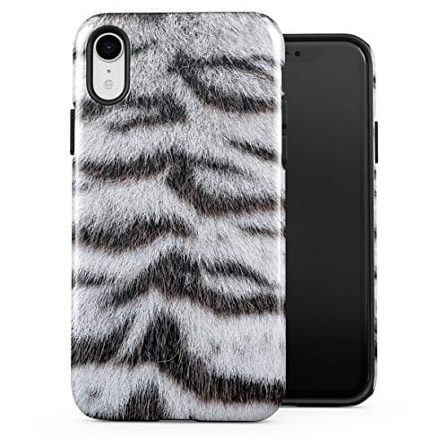 Apple iPhone XR Silicone Inner & Outer Hard PC Shell 2 Piece Hybrid Armor Case Cover Cute White Tiger Fur Pattern