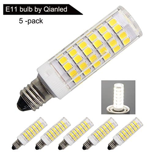 [5 Pack] Dimmable LED E11 Bulbs, Replace 100W 75W 60W 50W Halogen Bulb, Daylight 6000K, Mini Candelabra Base, 360° Beam Angle, 5.5W 850 Lumen, AC 110V 120V 130V, 2835 SMD,CRI>85