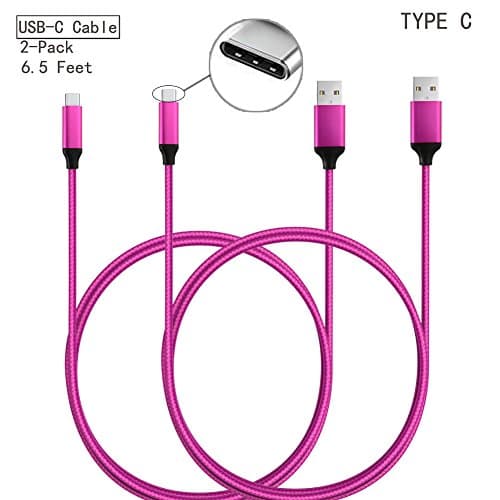 USB C Charging Cable 6.5 Ft,[2Pack] Extra Long Nylon Braided Type C to USB A Charger Cord for LG G6/G5/V20, Samsung Galaxy S8 Plus, Google Pixel Xl, GoPro Hero 5, Nexus 5X/6P-Pink