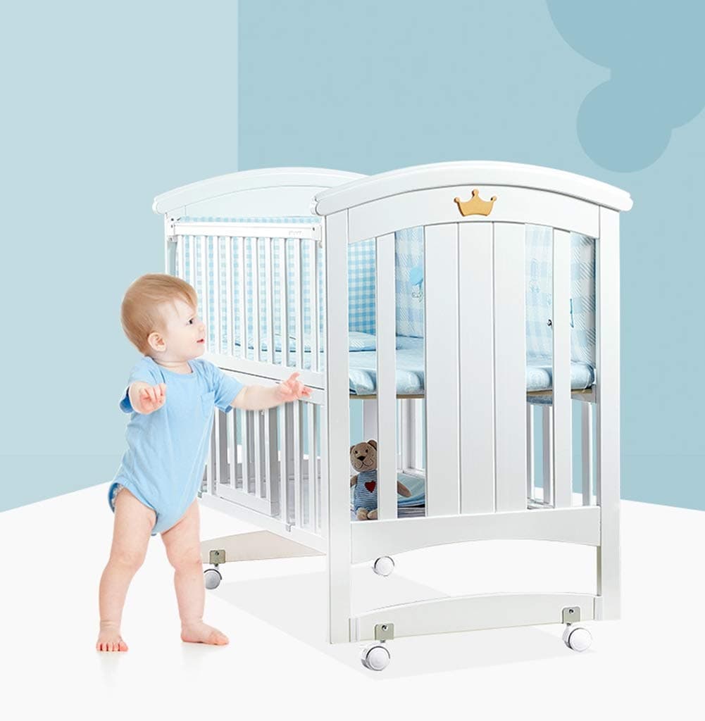 MYMAO Crib, solid wood multi-functional splicing bed, newborn bb bed, cradle bed, European white