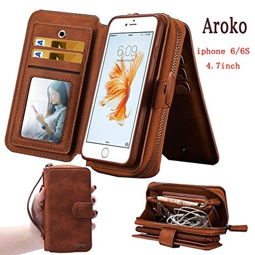 iPhone 6 Case,Aroko Chessboard Pattern Cellphone Protector PU Leather Case and Wallet Cover for Apple iPhone 6 4.7 inch with Credit ID Card Holders Money Pocket and Magnet Button Closure (Coffee)