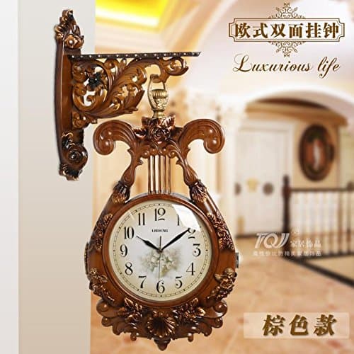 WAZZ-American Style Double-side Wall Clock Wall Mount Clock Battery Operated Vintage Home Decor