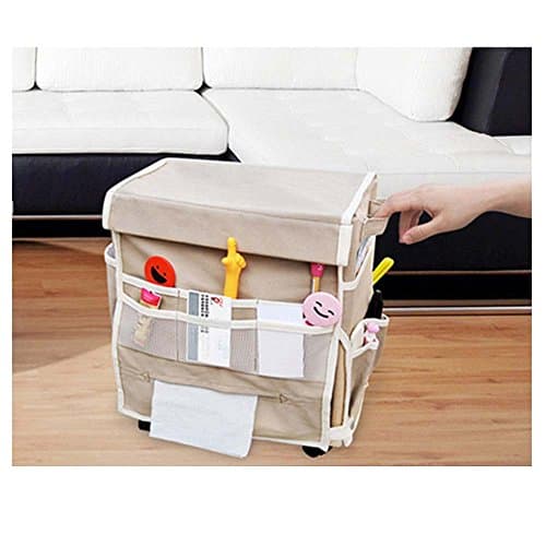 16 Pockets Bedside Caddy Organizer for Remote Controls, TV Guide/Mail/CD,Portable Storage Bag, Beige