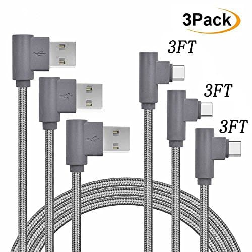 USB Type C Cable, Daker 90 Degree [3 Pack] 3ft Nylon Braided Long Cord USB Type A to C Charger for Macbook, LG G6 V20 G5,Google Pixel, Nexus 6P, Samsung Galaxy S8+, Nintendo Switch (Grey)