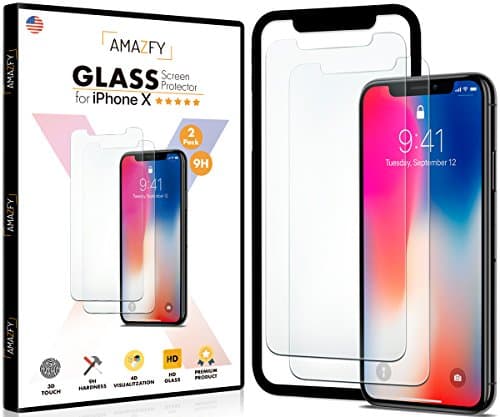 iPhone X Screen Protector, AMAZFY (2 Pack) iPhone X Tempered Glass Screen Protectors [3D Touch] 0.25mm Screen Protector Glass for Apple iPhone X 2018 work with most case 99% Touch Accurate