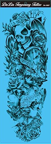 DaLin 4 Sheets Extra Large Temporary Tattoos, Full Arm (DA3037)