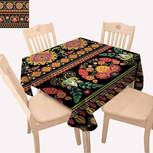 UHOO2018 Square/Rectangle Polyester Table Cloth Striped Seamless Pattern Floral Wallpaper Easy Care Spillproof,23 x 23inch