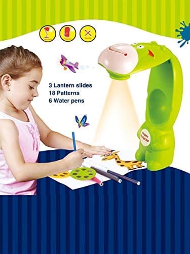 Madsbag Mini Projector Drawing Learning | 3 Lantern Slides | 21 Patterns | 6 Water Pens | 2-in-1 | Table Lamp | Projecting Creative Drawing Toy For Kids