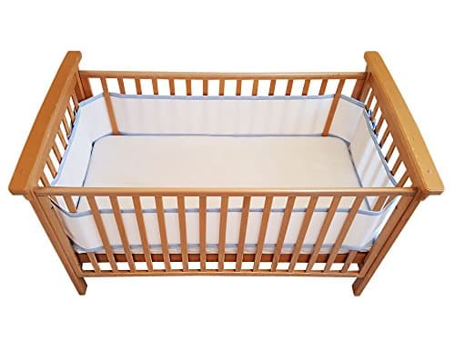 4-Sided Breathable Crib Bumper, Double Layers for Extra-Padding, Free from Entanglement Risk Design, Airflow Safe 3D Mesh Crib liner (Blue)