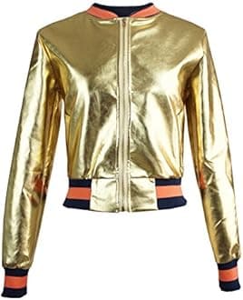 Firmeza Lady Women Slim Fit Gold Baseball Varsity Bomber Jacket Coat Outwear