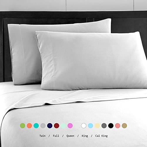 Prime Bedding Bed Sheets - 4 Piece King Size Sheets, Deep Pocket Fitted Sheet, Flat Sheet, Pillow Cases - Light Gray